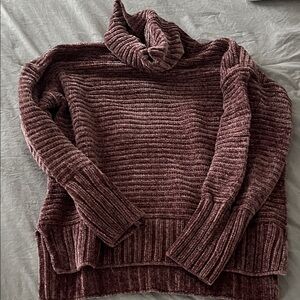 Pink Rose Ribbed Turtleneck Sweater - Dark mauve